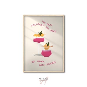Póster de cóctel de moda • Impresión de arte de pared de cocina rosa • Decoración de bar para el hogar • Impresión de pared de bar • Arte de cocina retro • Póster de bebida para pared • Idea de regalo
