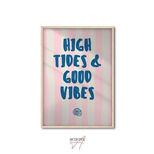 Póster de buenas vibras de mareas altas • Decoración de pared de casa de playa de verano • Impresión de pared con citas de verano • Decoración de pared minimalista • Impresión de pared de dormitorio