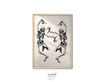 Dancing Skeletons Halloween Wall Art • Skeletons Poster • Aesthetic Wall Art • Funky Wall Decor • Indie Trendy Poster • Halloween Wall Decor