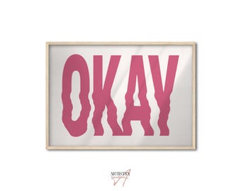 Wavy Okay Pink Print • Trendy Pink Girly Wall Art • Room Wall Art • Aesthetic Wall Decor • Pink and Beige Wall Art • Contemporary Home Decor