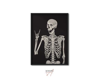 Minimalist Skeleton Print • Vintage Halloween Wall Art • Black and White Poster • Spooky Wall Decor • Trendy Poster • Halloween Gift Idea