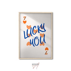 Lucky You Print • Retro Orange Herzen Zahl Sieben Spielkarte Poster • Y2K Raumdekor • Funky Wandkunst • Preppy Wandkunst • Wohnheim Dekor