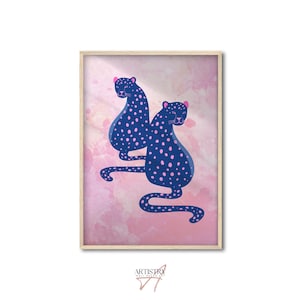 Blue Jaguar Wall Art • Big Cat Prints • Leopard Wall Art • Animal Posters • Cheetah Print • Trendy Apartment Decor • Preppy Room Wall Print