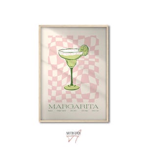 Wydruk koktajlu Margarita • Plakat z alkoholem retro • Wydruk sztuki kuchennej • Plakat ze składnikami koktajlu • Minimalistyczna dekoracja ścienna do baru • Plakat z napojem