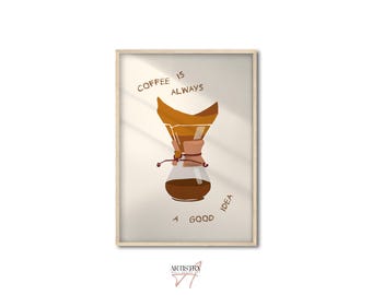 Coffee Illustration Print • Kitchen Wall Art Poster • Minimalist Decor for Coffee Bar • Modern Cafe Wall Art • Gift Idea for Coffee Lover