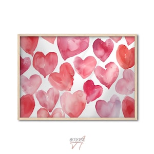 Watercolor Red Hearts print • Red Preppy Wall Art • Hearts Poster • Trendy Funky Poster • Girly Room Decor • Couples Gift Idea • Love Poster