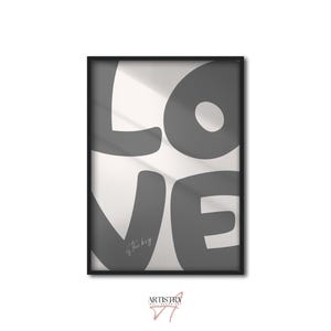 Póster de amor gris de los años 70 • Impresión de arte retro • Arte de pared para habitación • Impresión de moda • Arte de pared minimalista • Impresión tipográfica • Decoración de pared para dormitorio • Idea de regalo