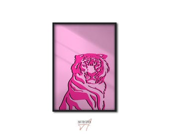 Pink Tiger Print • Retro Pink Poster • Preppy Maximalist Wall Art • Aesthetic Room Decor • Trendy Wall Art • Pink Animal Print • Gift Idea