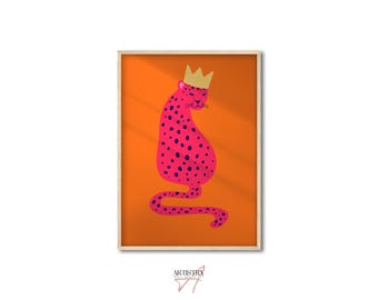 Queen Cheetah Wall Art • Trendy Maximalist Wall Art • Preppy Room Wall Decor • Aesthetic Wall Art Poster • Girls Room Decor • Gift for Her