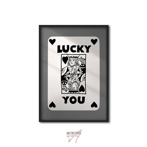 Arte de pared de moda • Impresión de pared Lucky You • Póster de estética retro • Decoración para encima de la cama • Arte de pared de cartas de corazones • Póster de pared de naipes