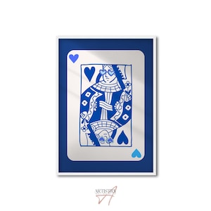 Impression reine de coeur tendance bleue • Art mural rétro tendance • Impression esthétique • Poster Cartes à jouer • Chambre BCBG de l'an 2000 • Poster mural Pop Art