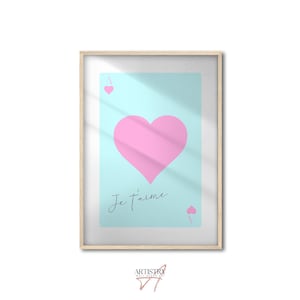 Jolie affiche tendance • Impression d'art As de coeur Je t'aime • Art mural cartes à jouer • Poster mural rétro • Décoration preppy • Art mural esthétique