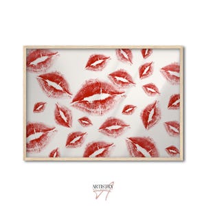 Póster de besos de lápiz labial de moda • Arte de pared funky Y2k • Impresión de besos rojos • Arte de pared moderno • Póster minimalista • Impresión de beso francés • Idea de regalo
