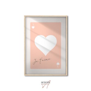 Je T'aime Poster • Herz As Kunstdruck • Spielkarte Wandkunst • Retro Wandposter • Preppy Room Ästhetische Wand • Geschenkidee