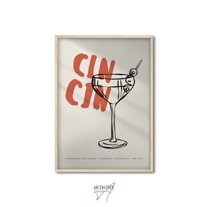 Modern Kitchen Wall Poster • Maximalist Bar Cart Art • Trendy Cin Cin Wall Art • Dining Room Wall Decor • Hand Drawn Print • Gift for Her