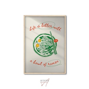 Retro Ramen Poster • Japanese Food Illustration Artwork • Modern Kitchen Wall Decor • Ramen Noodles Wall Art • Unique Wall Art Print