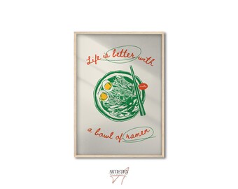 Retro Ramen Poster • Japanese Food Illustration Artwork • Modern Kitchen Wall Decor • Ramen Noodles Wall Art • Unique Wall Art Print
