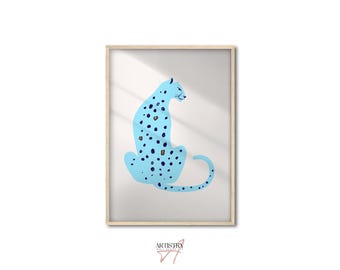 Tiger Wall Art • Blue Wall Art • Preppy Room Decor • Eclectic Prints • Blue Dorm Poster • Trendy Art Print • Aesthetic Wall Art • Gift Idea