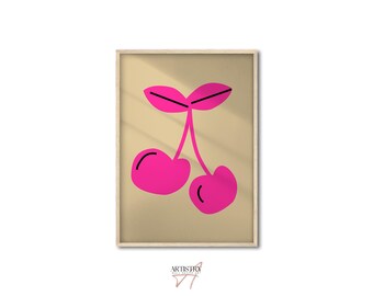 Cherry Wand Kunst Druck • Feminines Poster • Trendige Wandkunst • Preppy College Wohnung Druck • Abstrakter Druck für die Küche • Ästhetische Wandkunst