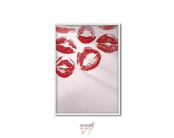Retro Kiss Poster • Vintage Love Wall Art • Bedroom Wall Decor • Red Lips Print • Trendy Wall Art Love Poster • Teen Girl Room Decor