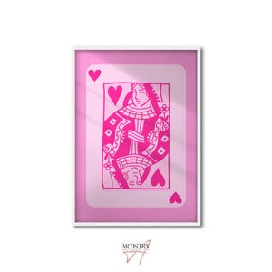 Trendy Quenn of Hearts-print • Retro kunst aan de muur • Esthetische roze print • Speelkaartposter • Preppy y2k kamerdecoratie • Meisjes slaapzaaldecoratie