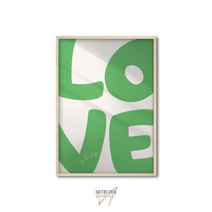 Póster de amor verde de los años 70 • Impresión de arte retro • Decoración de pared para habitación de niñas • Impresión de moda • Arte de pared minimalista • Póster de tipografía • Decoración de dormitorio