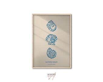 Blue Seashell Art Print • Sea Animal Illustration Poster • Trendy Coastal Wall Art  Beachy Wall Print • Minimalist Summer Wall Art Print