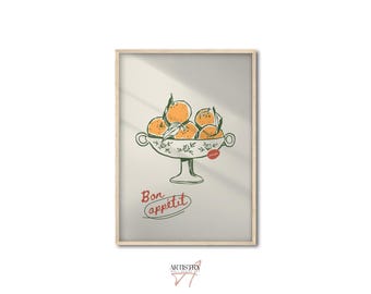 Orange Fruit Print • Modern Farmhouse Kitchen Art Print • Trendy Food Art • Orange & Green Wall Decor • Minimalistic Art Poster • Gift Idea