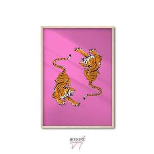 Tiger Minimalist Wall Art Print • Japanese Wall Art Poster • Tiger Minimalist Art Print • Preppy Room Wall Art Print • Pink Wall Art Print
