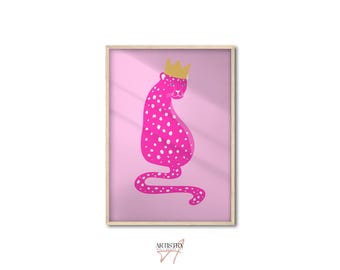 Pink Cheetah Wall Art • Preppy Room Wall Decor • Aesthetic Wall Print • Trendy Maximalist Wall Art • Girls Room Decor • Wild Animal Poster