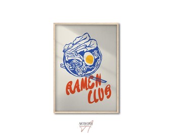 Japanese Ramen Print • Ramen Club Poster • Noodle Illustration Art Print • Japanese Food Print • Dining Room or Kitchen Aesthetic Wall Art