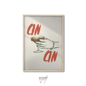 Trendy Cin Cin-muurkunst • Barwagenkunst • Maximalistische keukenmuurafdruk • Eetkamermuurdecoratie • Handgetekende drankafdruk • Ingelijste muurafdruk