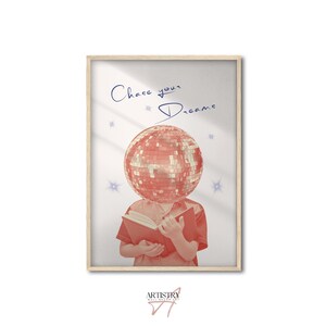 Póster con cabeza de bola de discoteca naranja • Impresión de discoteca funky de los años 70 • Arte de pared retro • Arte de pared moderno • Decoración de pared de habitación preppy • Regalo de cumpleaños para ella