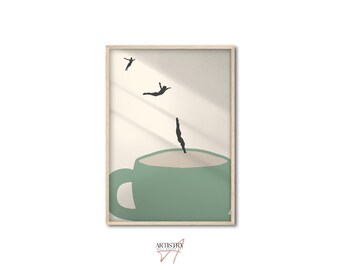 Coffee Poster • Retro Kitchen Wall Art • Drink Poster • Coffee Bar Decoration • Illustration Art Print for Kitchen • Coffee Lover Gift