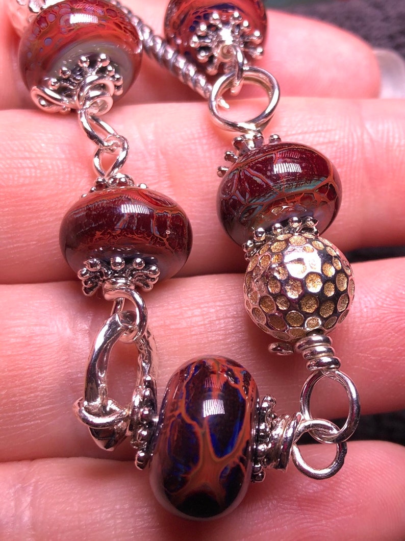 Girliegirlglass handmade lampwork bead and sterling silver beaded bracelet