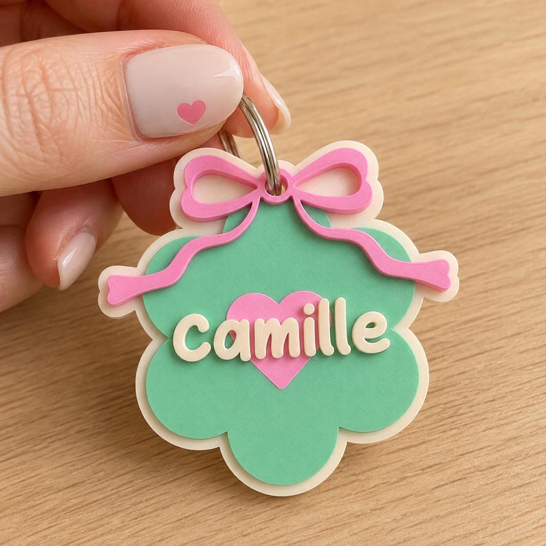 Bow Flower Name Keychain, 3D printed to order in Wentzville MO