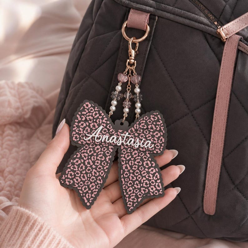 Leopard Ribbon Name Keychain, 3D printed to order in Wentzville MO