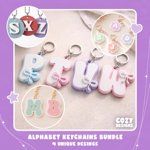 STL 3D Print File – Alphabet Keychain Bundle, 4 Designs | Personalized Initial Gift