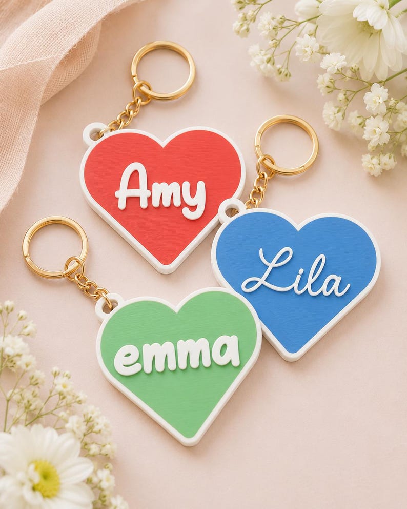 Heart Name Keychain, 3D printed to order in Wentzville MO