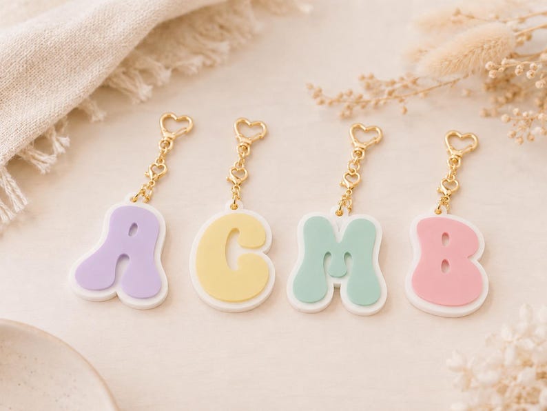 Bubble Letter Keychain, 3D printed to order in Wentzville MO