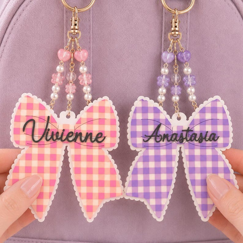 Checkered Ribbon Name Keychain, 3D printed to order in Wentzville MO