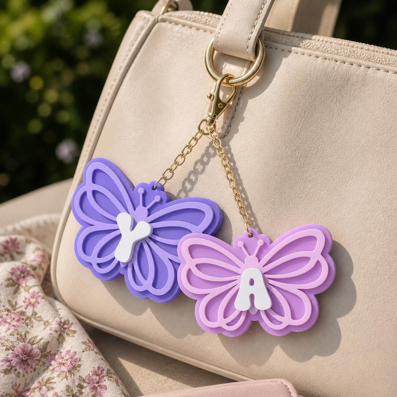 Butterfly Initial Keychain, 3D printed to order in Wentzville MO