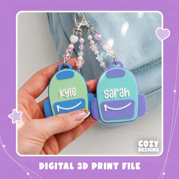 STL & 3MF 3D Print Files – Backpack Name Keychain | Custom Keyring for School Bags