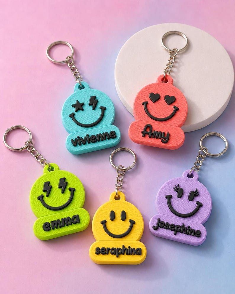 Smiley Name Keychain, 3D printed to order in Wentzville MO