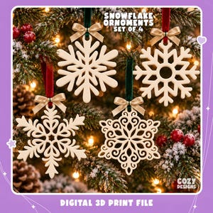 Archivos STL y 3MF para impresión 3D: Adornos navideños de copos de nieve, 4 diseños / Para regalos y decoración navideña