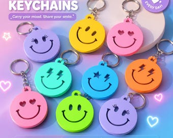 STL 3D Print Files – Smiley Face Keychains Bundle | Mood Keyrings for Daily Accessories