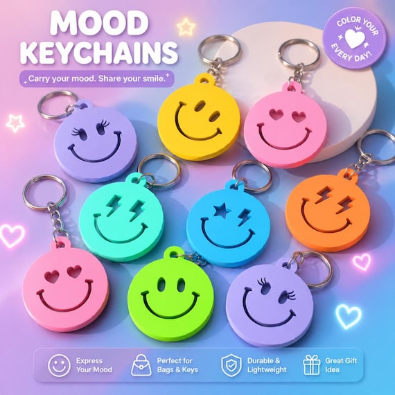 Smiley Keychains Bundle STL Print Files – Multicolor Easy No Support Printing (Digital Download)