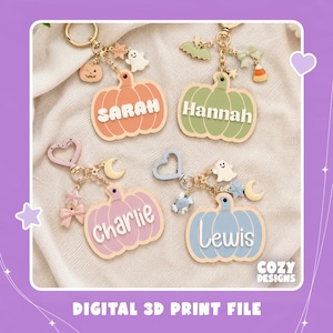 STL & 3MF 3D Print Files – Customizable Pumpkin Keychain | Name Tag for Halloween Gifts