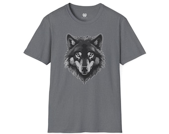 Wolf Graphic T-Shirt | Grayscale Wolf Head | Strength Freedom Symbol | Unisex Tee | Geerware