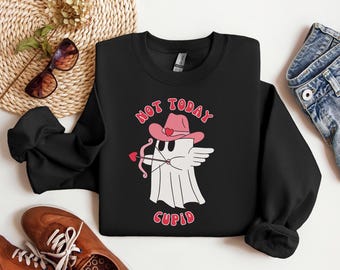 Maglione di San Valentino, felpa con cupido fantasma, girocollo con cupido divertente per San Valentino, regalo per la festa di San Valentino, regalo per ragazza single, carino retrò